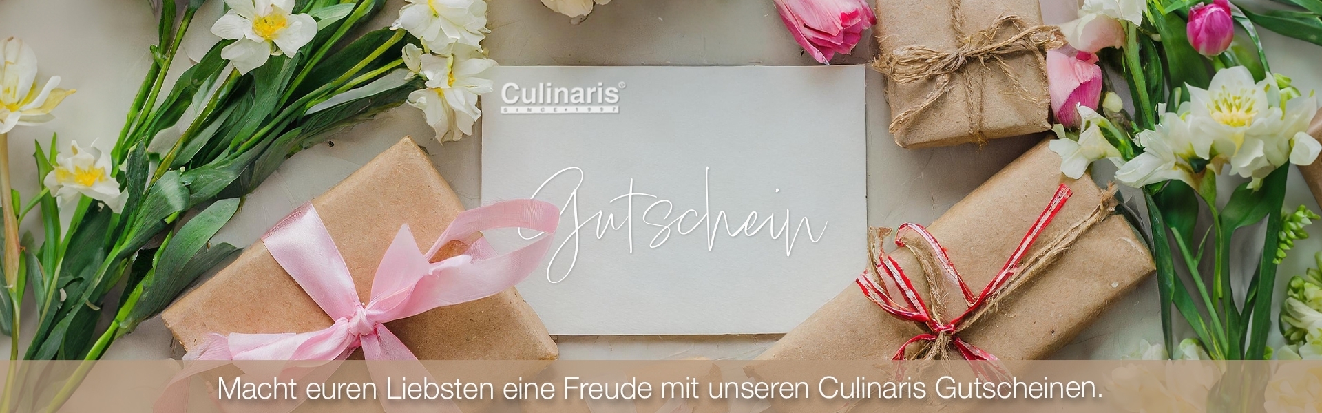 CulinariS Gutschein mit Blumen und verpackten Geschenken